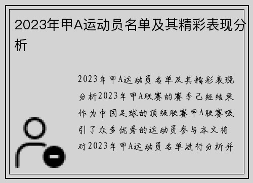 2023年甲A运动员名单及其精彩表现分析